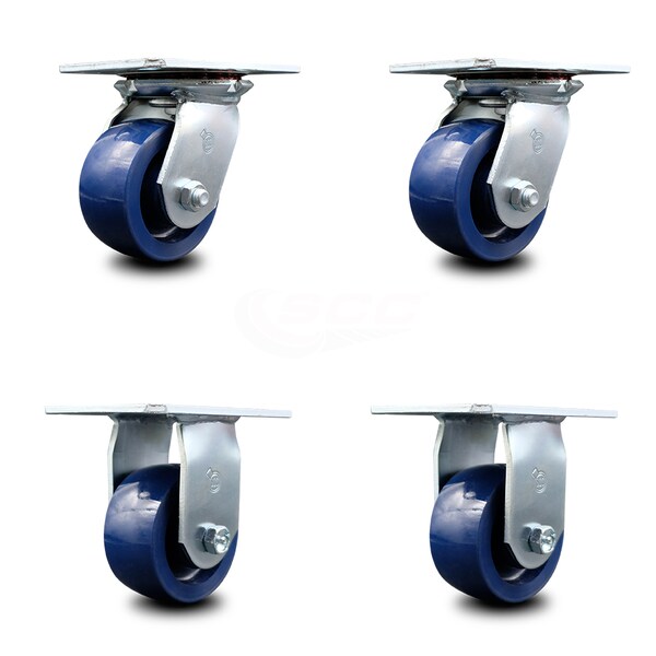 4 Inch Solid Poly Caster Set with Ball Bearings 2 Swivel 2 Rigid